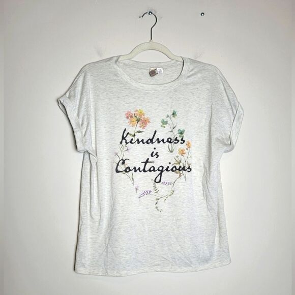 Kindness is Contagious T-Shirt Floral Bloomcore Gray Pullover Misia Medium - Picture 1 of 6